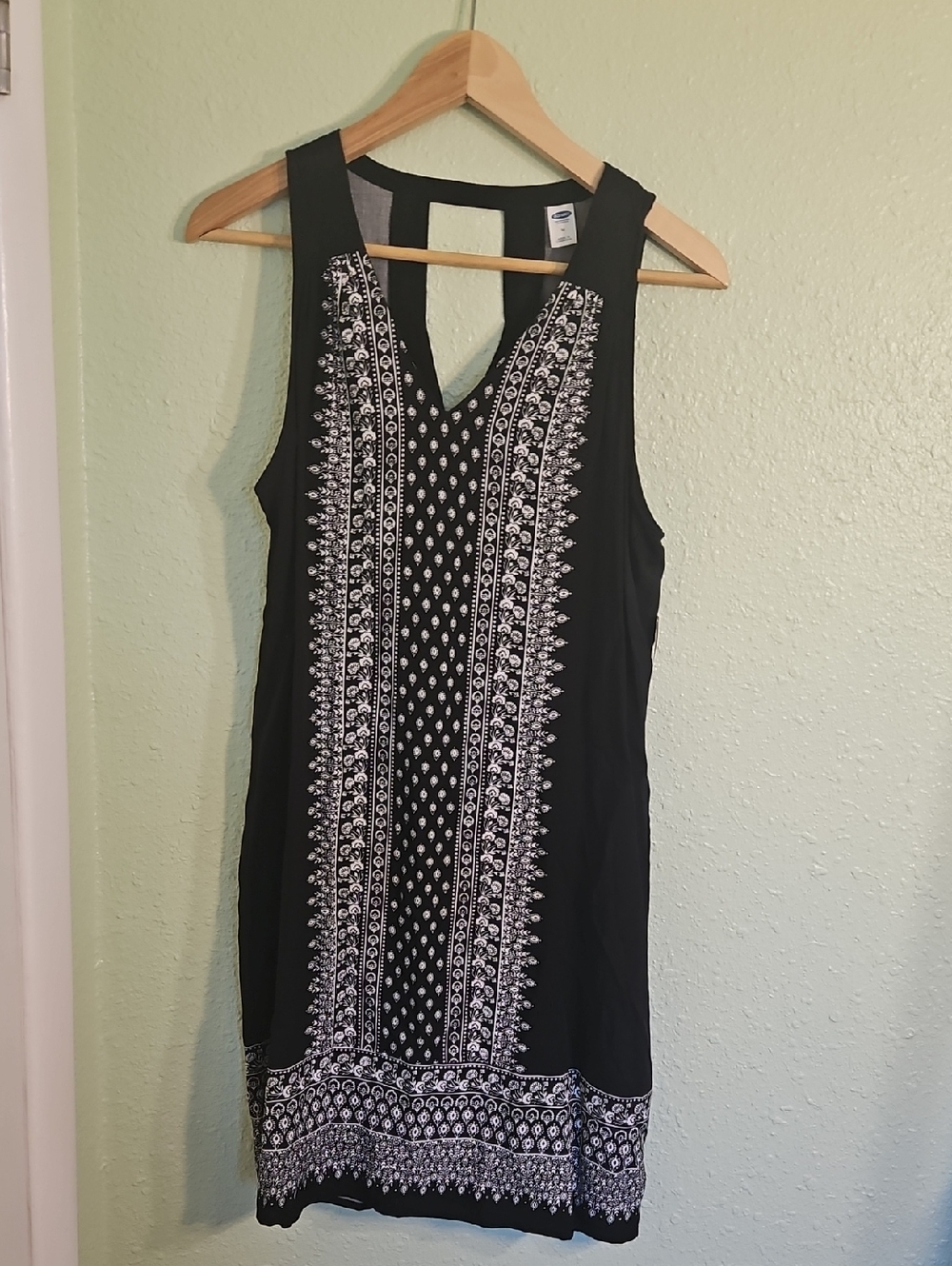 Old Navy Black Dress with White Front Embroidery